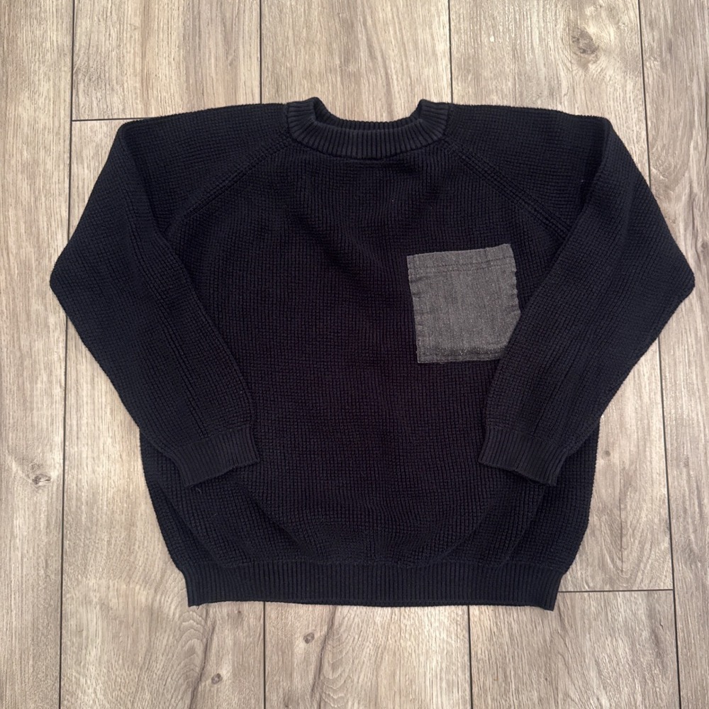 Zara Kids‎ Navy Blue Waffle Knit Crew Neck Sweater With Patch Pocket Size 9 134